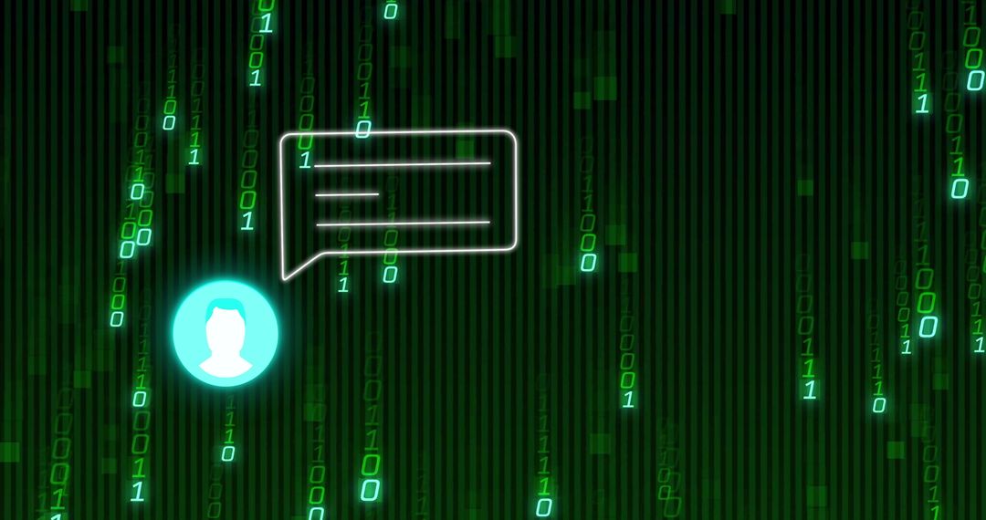 Binary Code with Avatar and Chat Bubble on Digital Grid