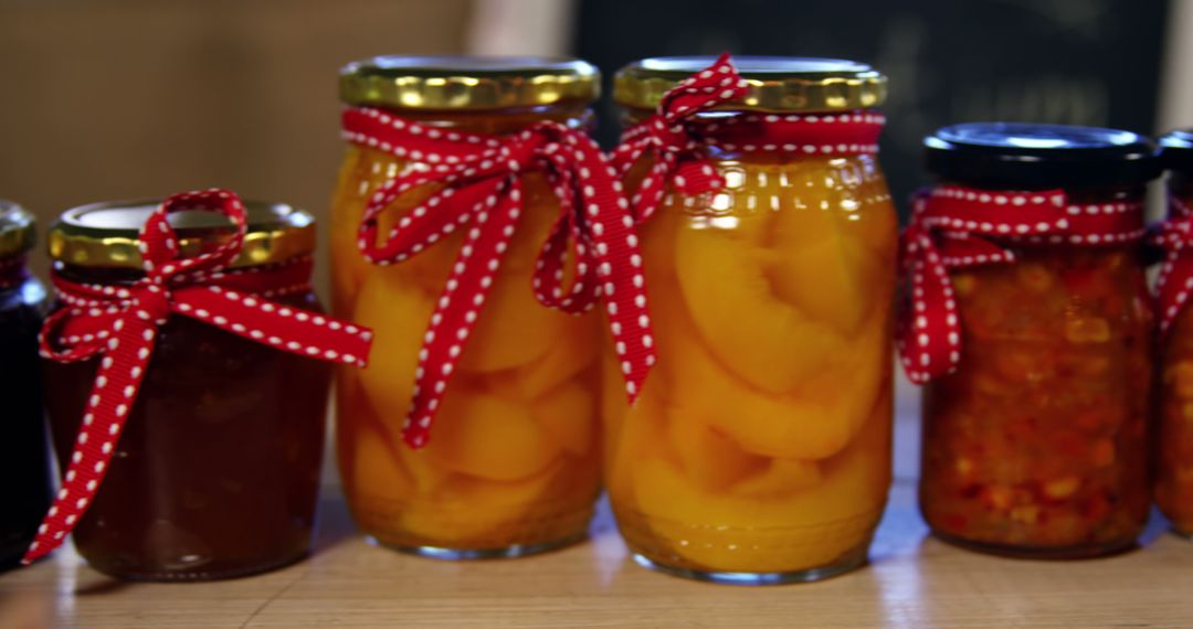 Assorted Jars of Homemade Preserves with Ribbon Decoration - Free Images, Stock Photos and Pictures on Pikwizard.com