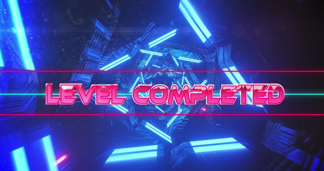 Level Completed with Futuristic Neon Digital Interface