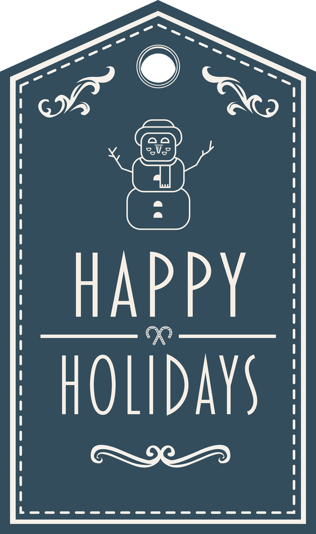Blue Holiday Greeting Tag with Transparent Snowman Illustration