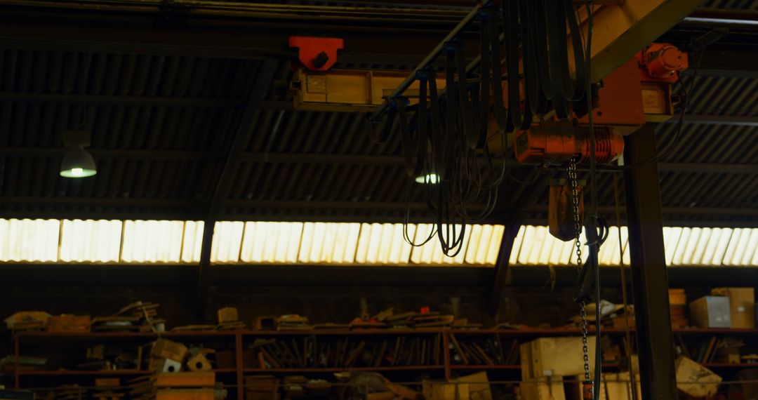 Industrial Warehouse Interior with Overhead Crane and Shelving - Free Images, Stock Photos and Pictures on Pikwizard.com