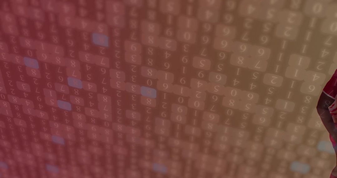 Translucent Numeric Digits on Red Digital Grid Background