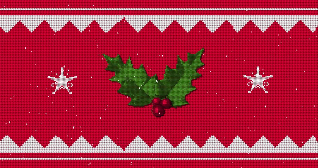 Festive Christmas Holly Knit Pattern on Red Background - Free Images, Stock Photos and Pictures on Pikwizard.com