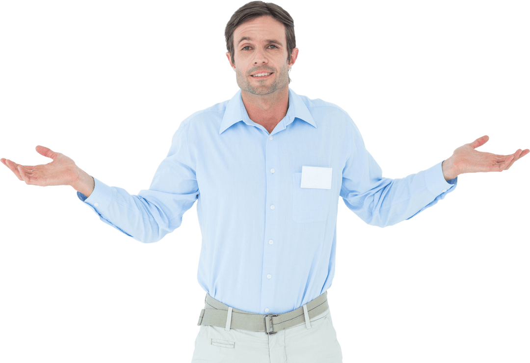 Transparent Portrait of Businessman Shrugging in Confusion