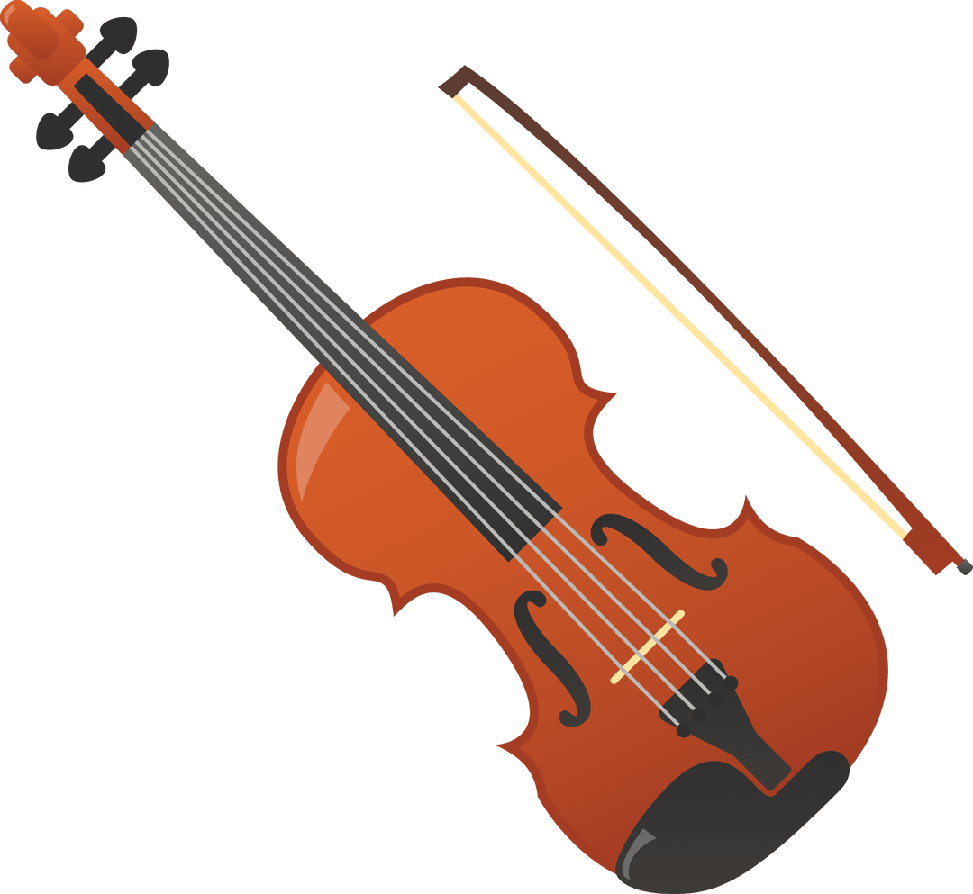 Stylized Transparent Background Violin and Bow Illustration