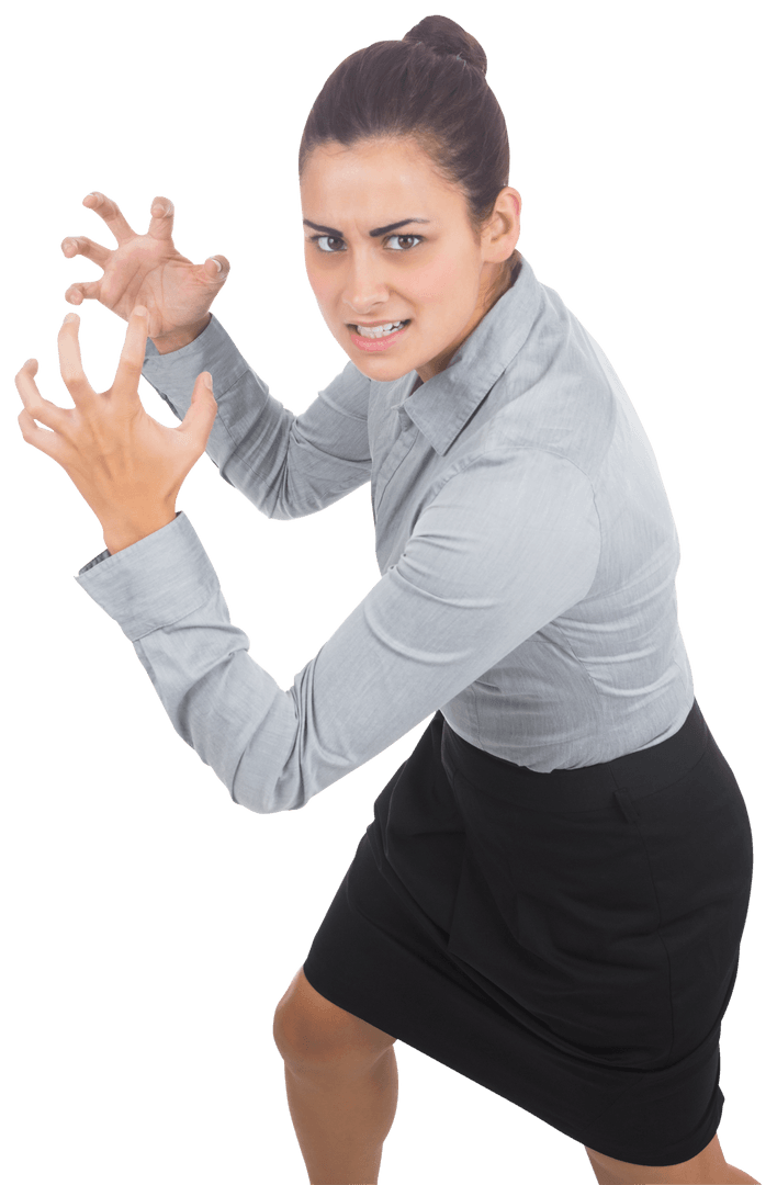 Businesswoman Expressing Intense Emotion on Transparent Background