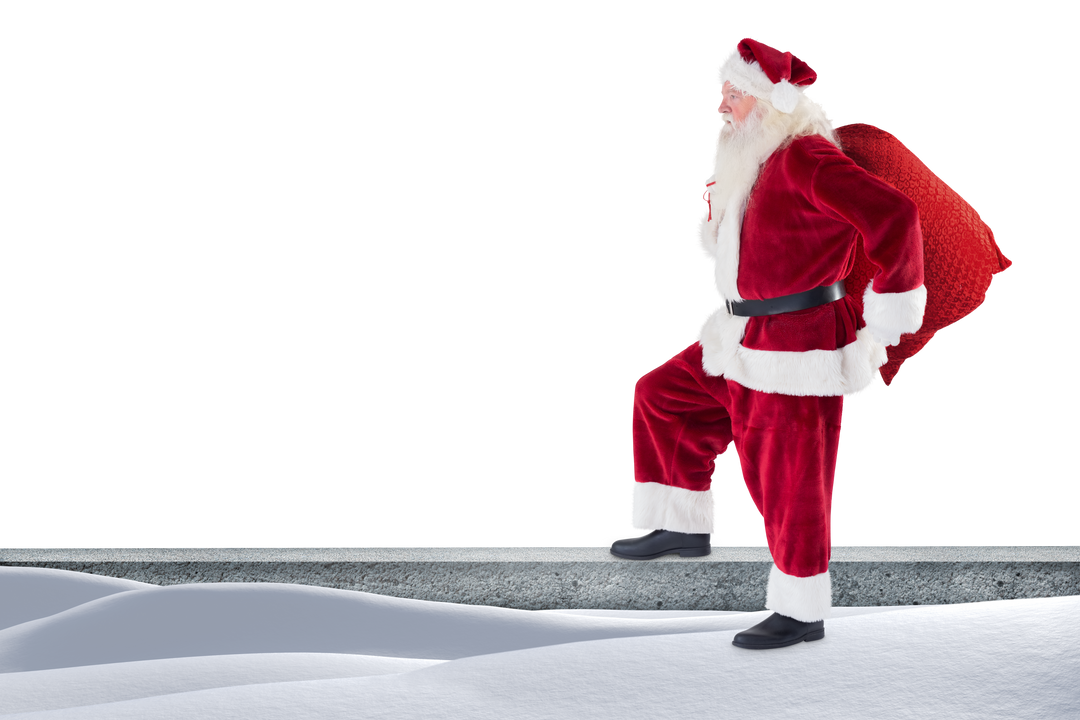 Jolly Santa Claus with Red Bag Standing in Snow on Transparent Background - Download Free Stock Images Pikwizard.com