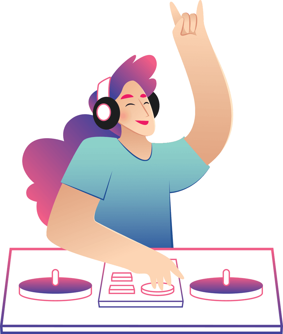 Colorful DJ Smiling with Headphones on Transparent Background