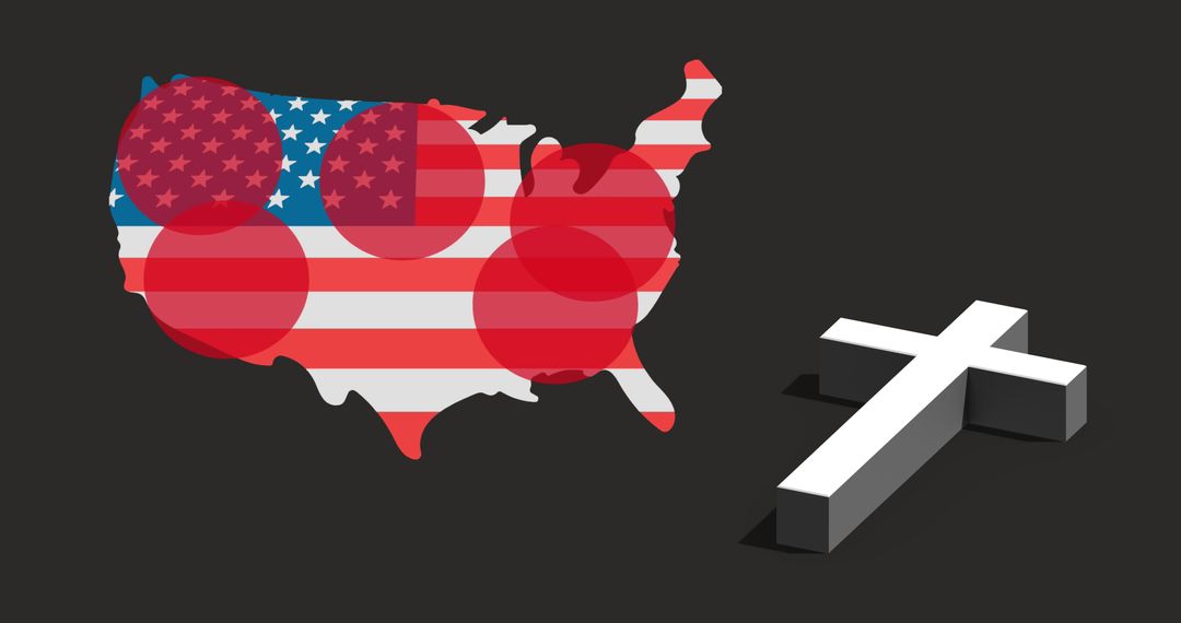 American Map with Flag and Cross Symbolizing Faith and Patriotism