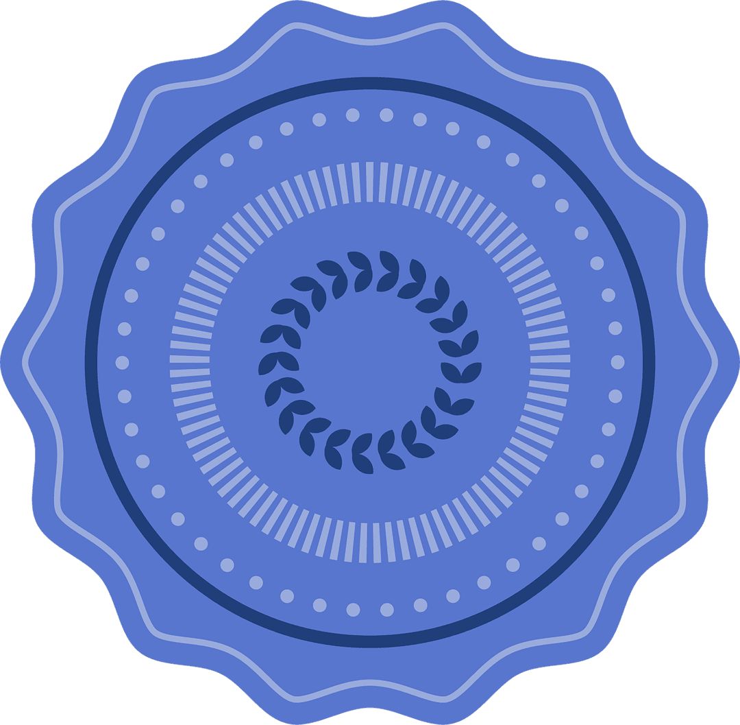 Blue Circular Badge with Intricate Design on Transparent Background