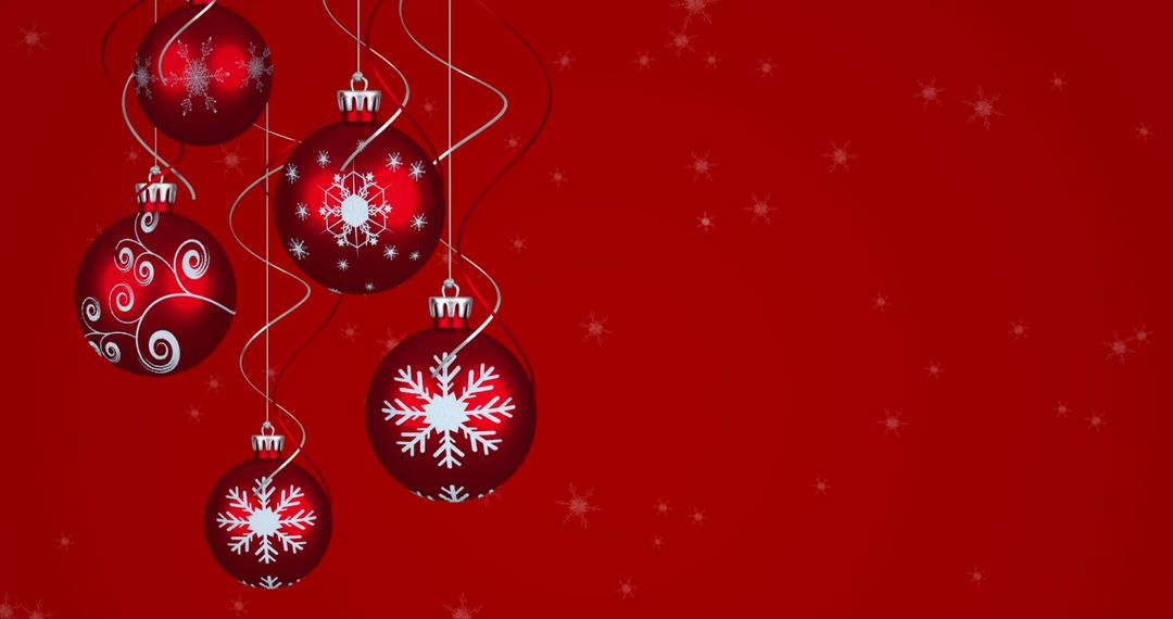 Christmas Baubles with Snowflakes on Deep Red Background
