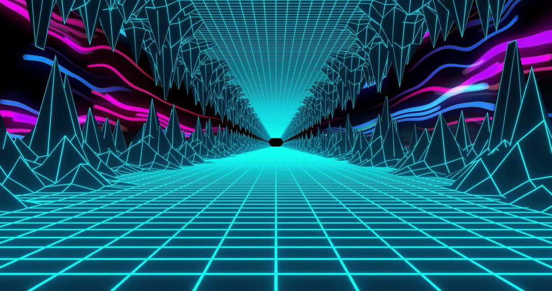 Retro Futuristic Neon Grid Metaverse Landscape