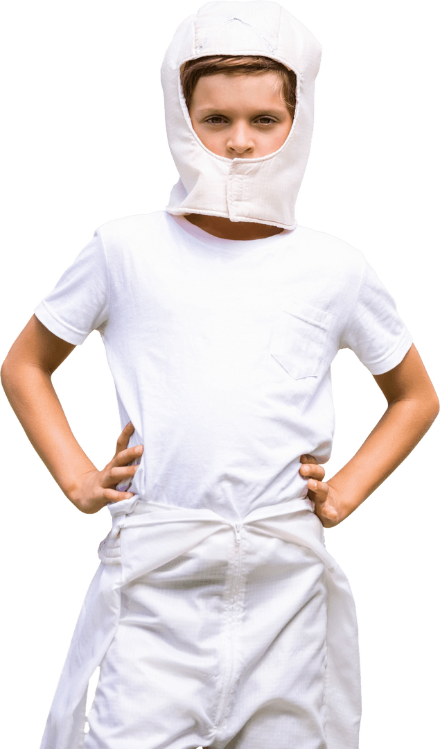 Boy in Homemade Astronaut Costume Against Transparent Background