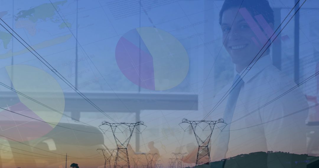 Business Analysis and Electricity Concept with Overlapping Graphics