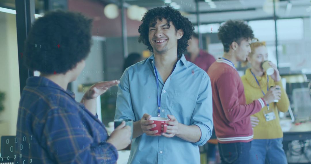 Diverse Team Engaging in Casual Office Discussion