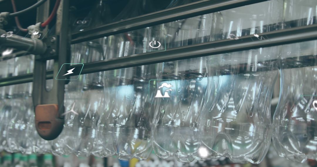 Digital Icons Projected Over Bottling Factory Equipment