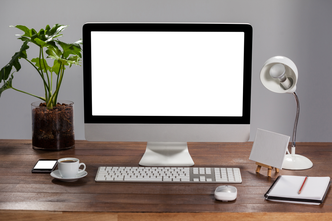 Transparent Office Setup with Modern Desktop on Wooden Desk - Download Free Stock Images Pikwizard.com