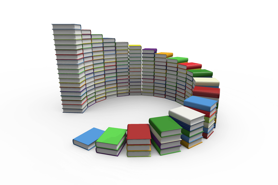 Colorful Books in Circular Stack on Transparent Background