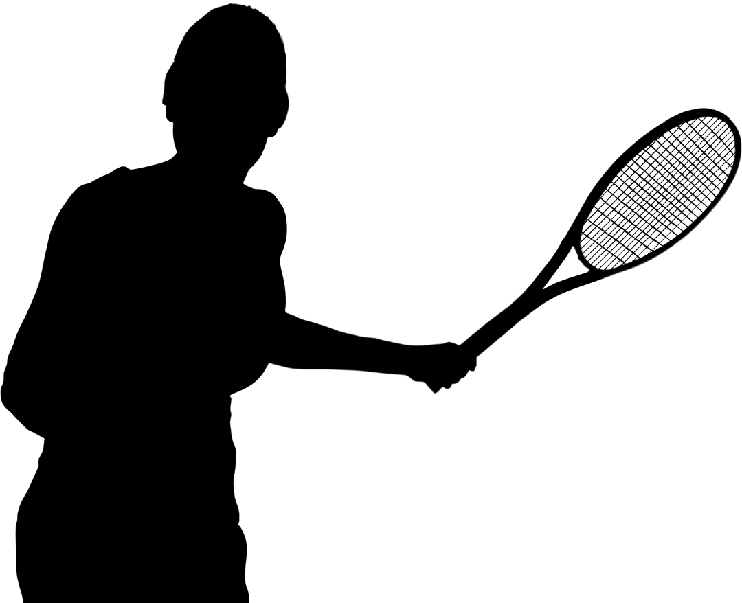 Silhouette of Woman Holding Tennis Racket on Transparent Background