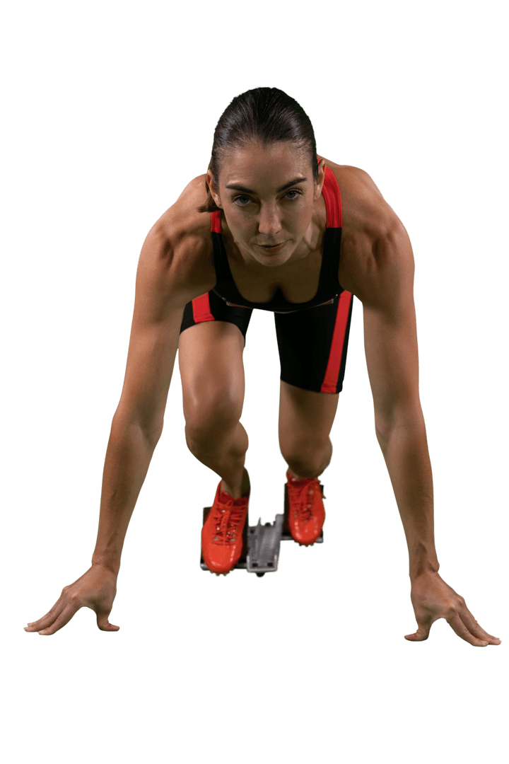 Dynamic Female Runner Starting Race on Transparent Background