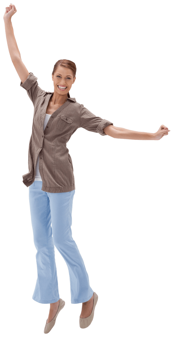 Happy Woman Jumping in Air with Joy Transparent Background