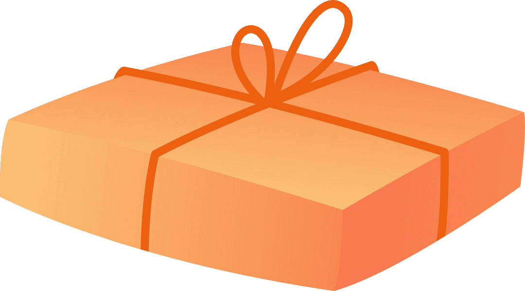 Orange Gift Box Icon with Gradient Ribbon on Transparent Background