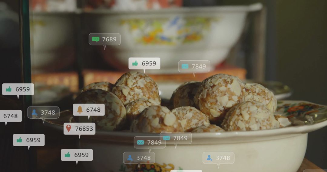 Almond-Covered Snacks with Social Media Notifications Overlay