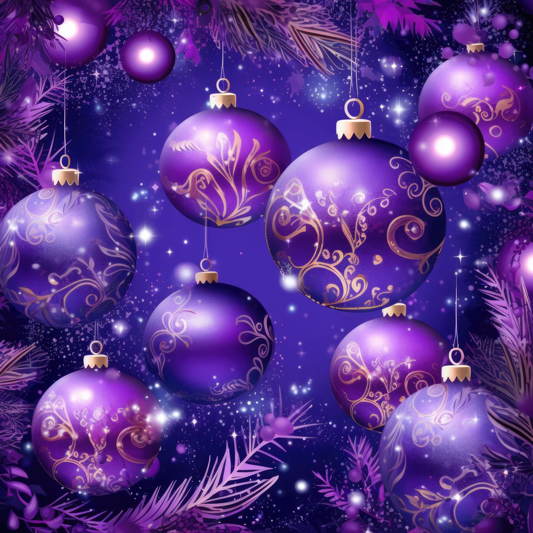 Elegant Purple Christmas Ornaments Hanging on Tree - Free Images, Stock Photos and Pictures on Pikwizard.com