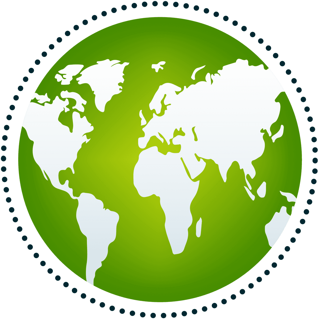 Green Globe Illustration on Transparent Background with Icon