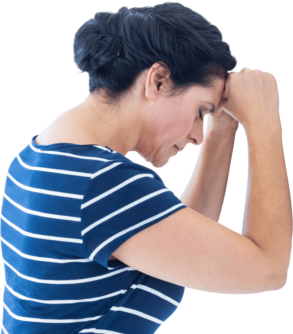Transparent Profile of Sad Woman in Casual Outfit Leaning Forward