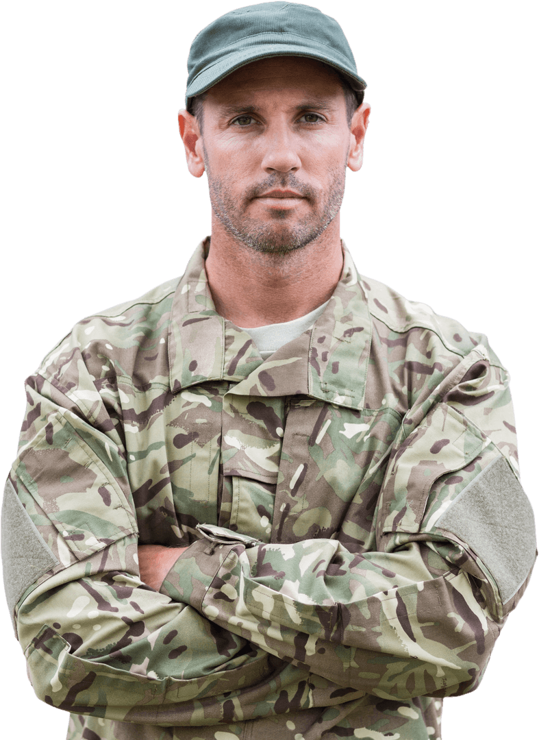Transparent Confident Army Man Standing in Uniform