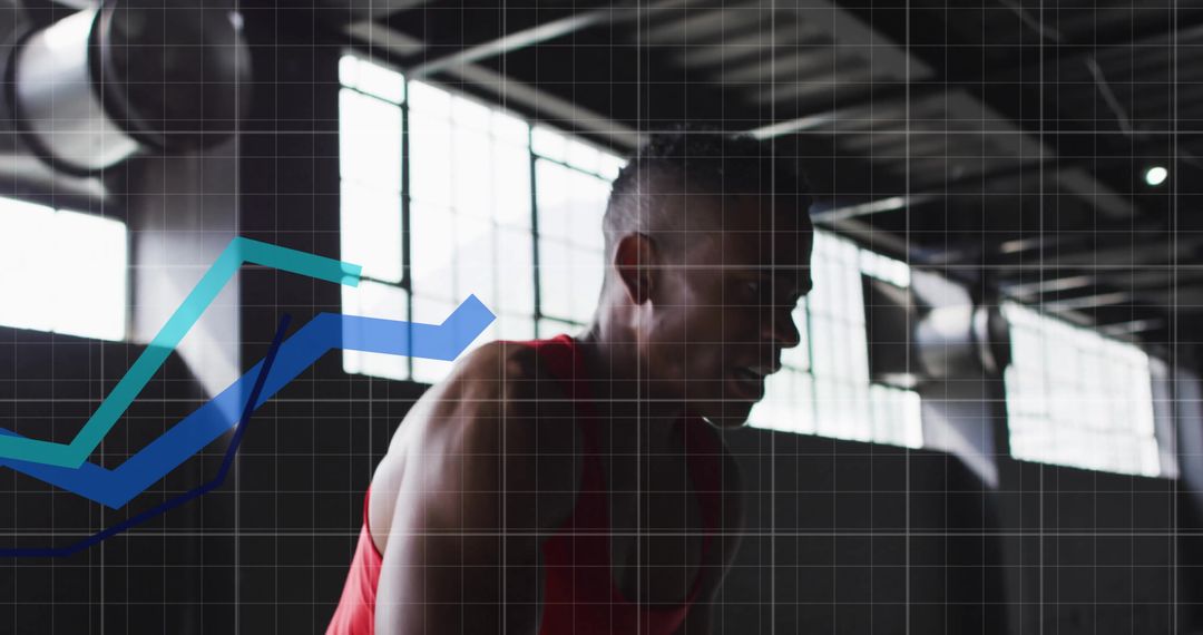 Motivated Athlete Exercising with Digital Graphics Overlay