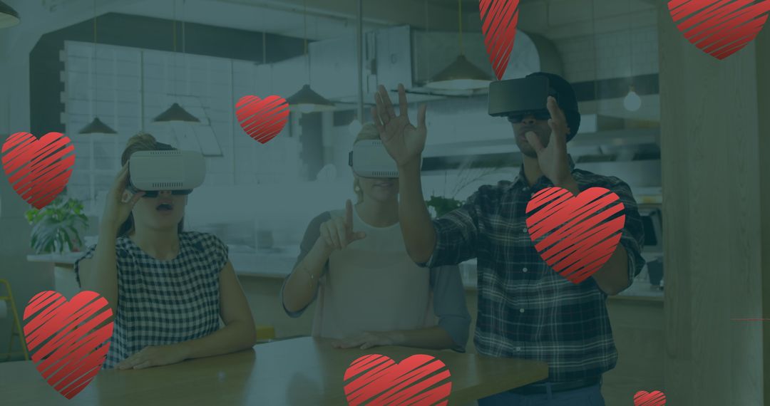 Enthralled Group Experiencing Virtual Reality Adventure