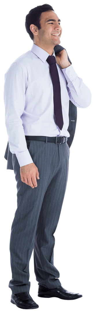 Confident Businessman Holding Jacket on Transparent Background