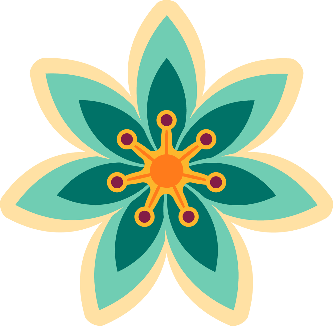 Minimalist Six-Petal Flower Icon on Transparent Background