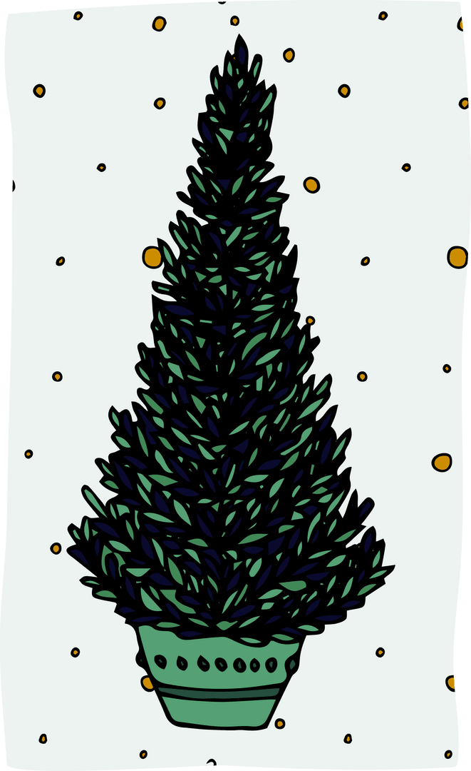 Transparent Christmas Tree with Ornaments and Doodle Art
