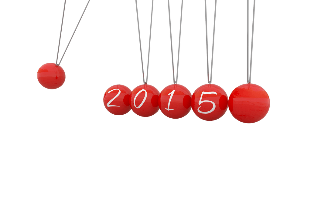 Transparent Red Spheres Displaying 2015 Text on Background