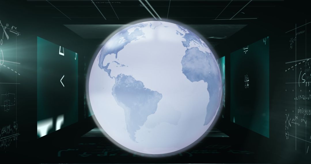 Digital Globe with Mathematical Equations Overlay