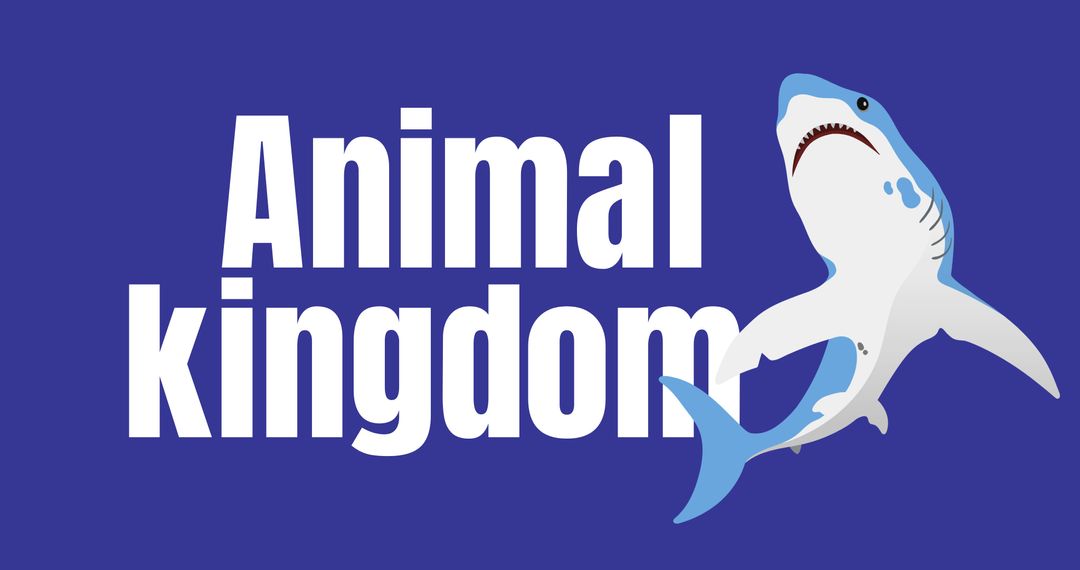 Illustration of shark fish with animal kingdom text on blue background - Free Images, Stock Photos and Pictures on Pikwizard.com