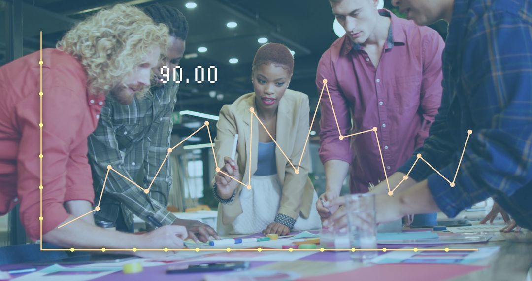 Diverse Team Collaborating on Data Analysis Project