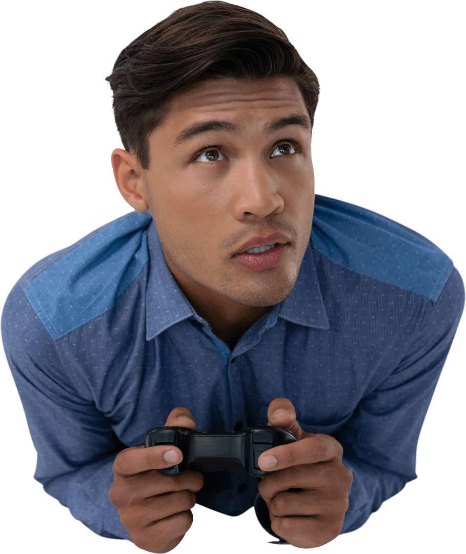 Transparent Gamer Engrossed in Video Game Challenge