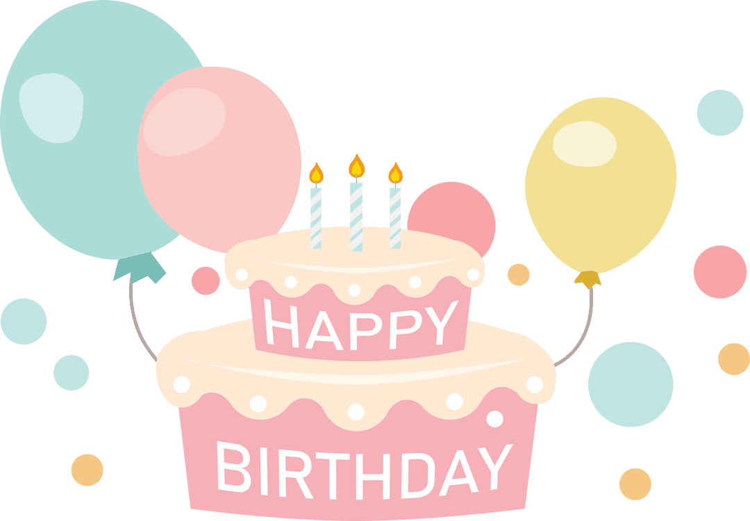 Transparent Birthday Cake and Balloons Vector Illustration