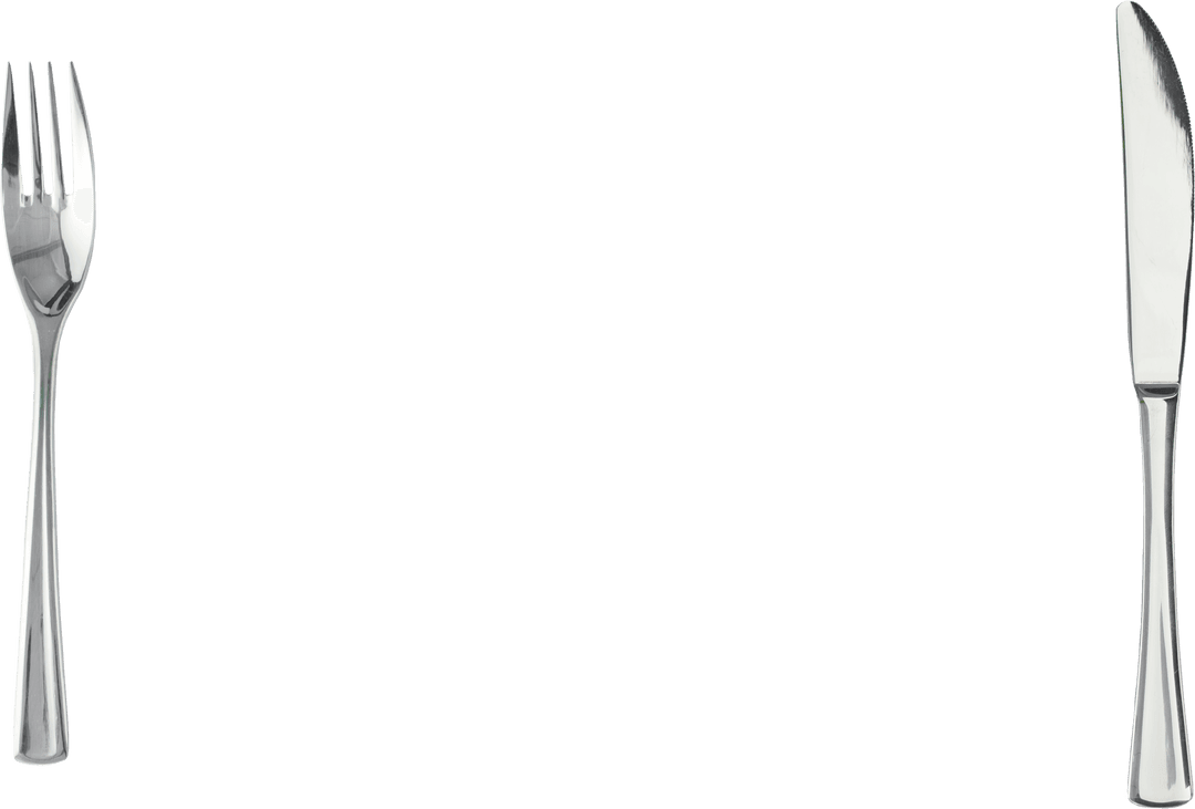 Silver Fork and Knife Cutlery on Transparent Background