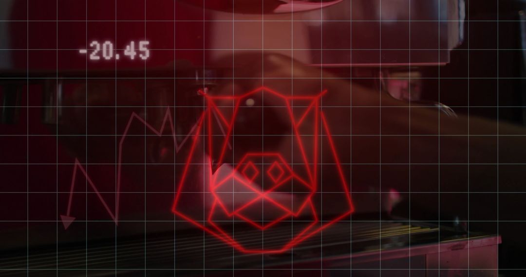 Futuristic Digital Display with Red Wireframe Graphic