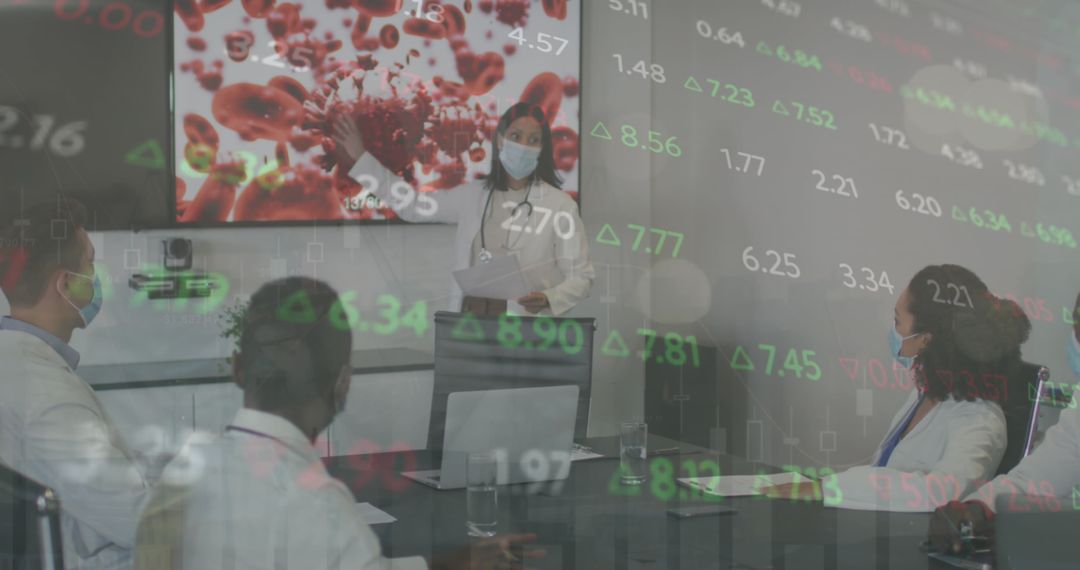 Healthcare Professionals Analyzing COVID-19 Data in Conference Room