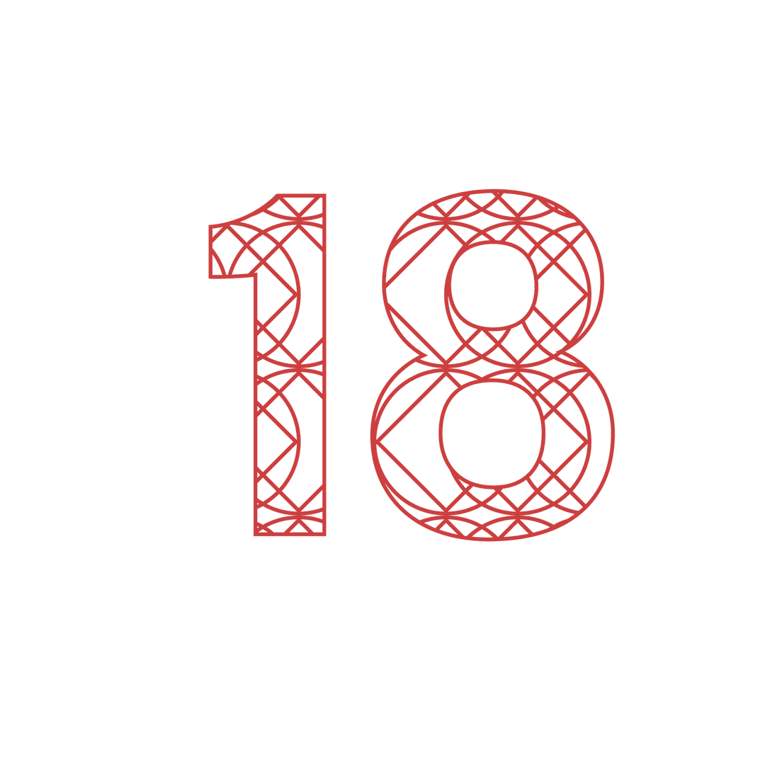 Patterned Red Number 18 on Transparent Background for Celebration Designs