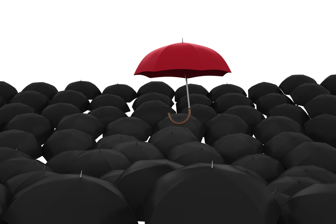 Red Umbrella Among Black Transparent Background, Uniqueness, Individuality Concept - Download Free Stock Images Pikwizard.com