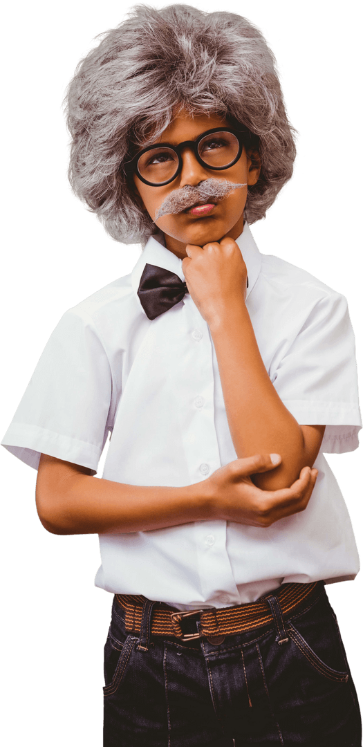 Biracial Boy in Scientist Costume on Transparent Background