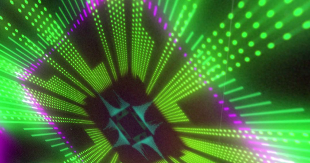 Dynamic 3D Light Display with Futuristic Green and Pink Hues