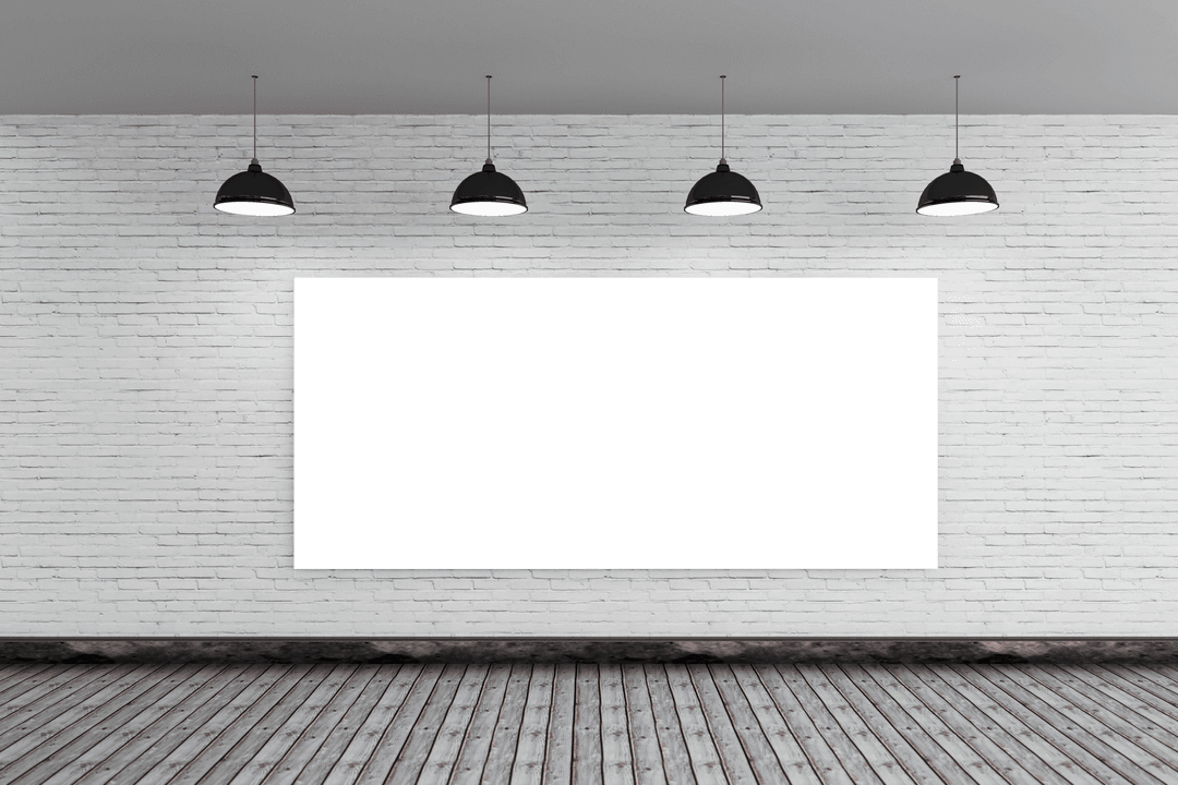 Transparent Mockup of Modern Black Screen with Hanging Lamps
